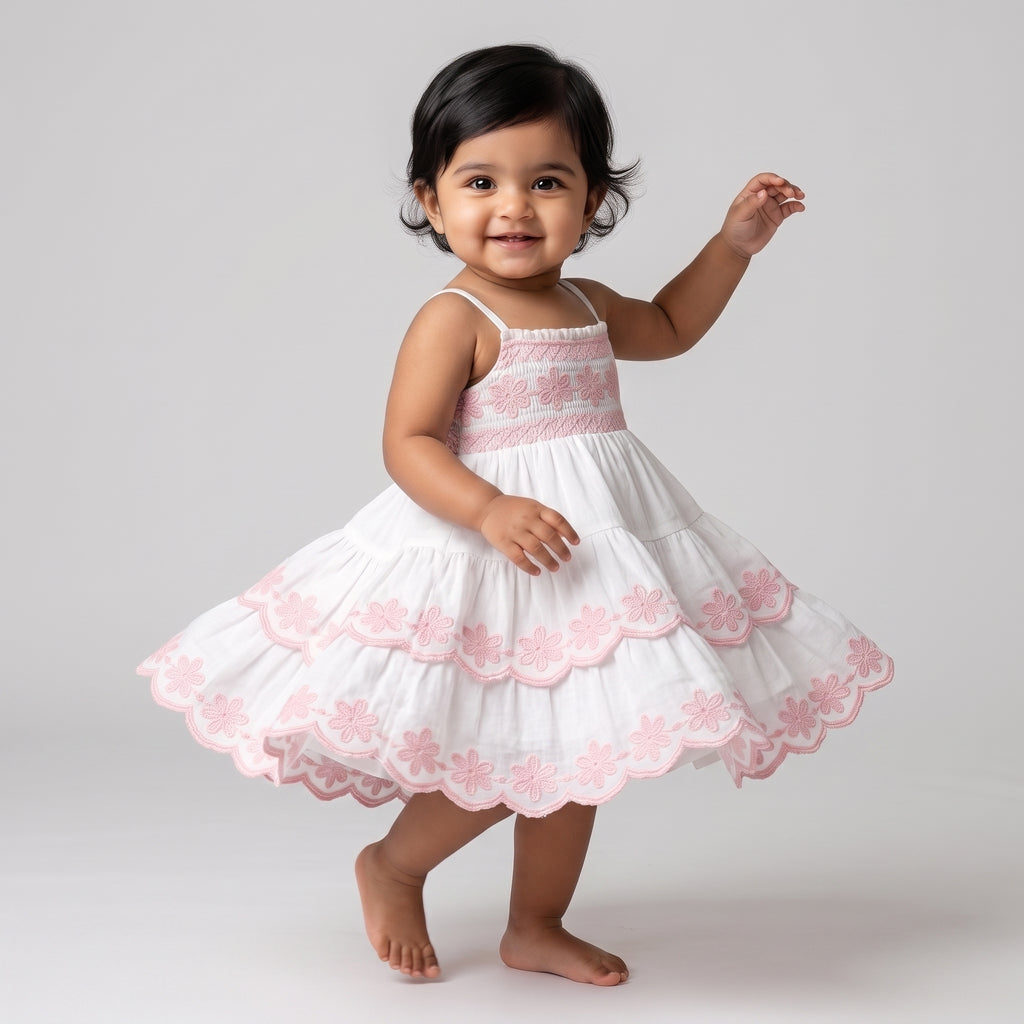 Pink Tiered Sleeveless Frock
