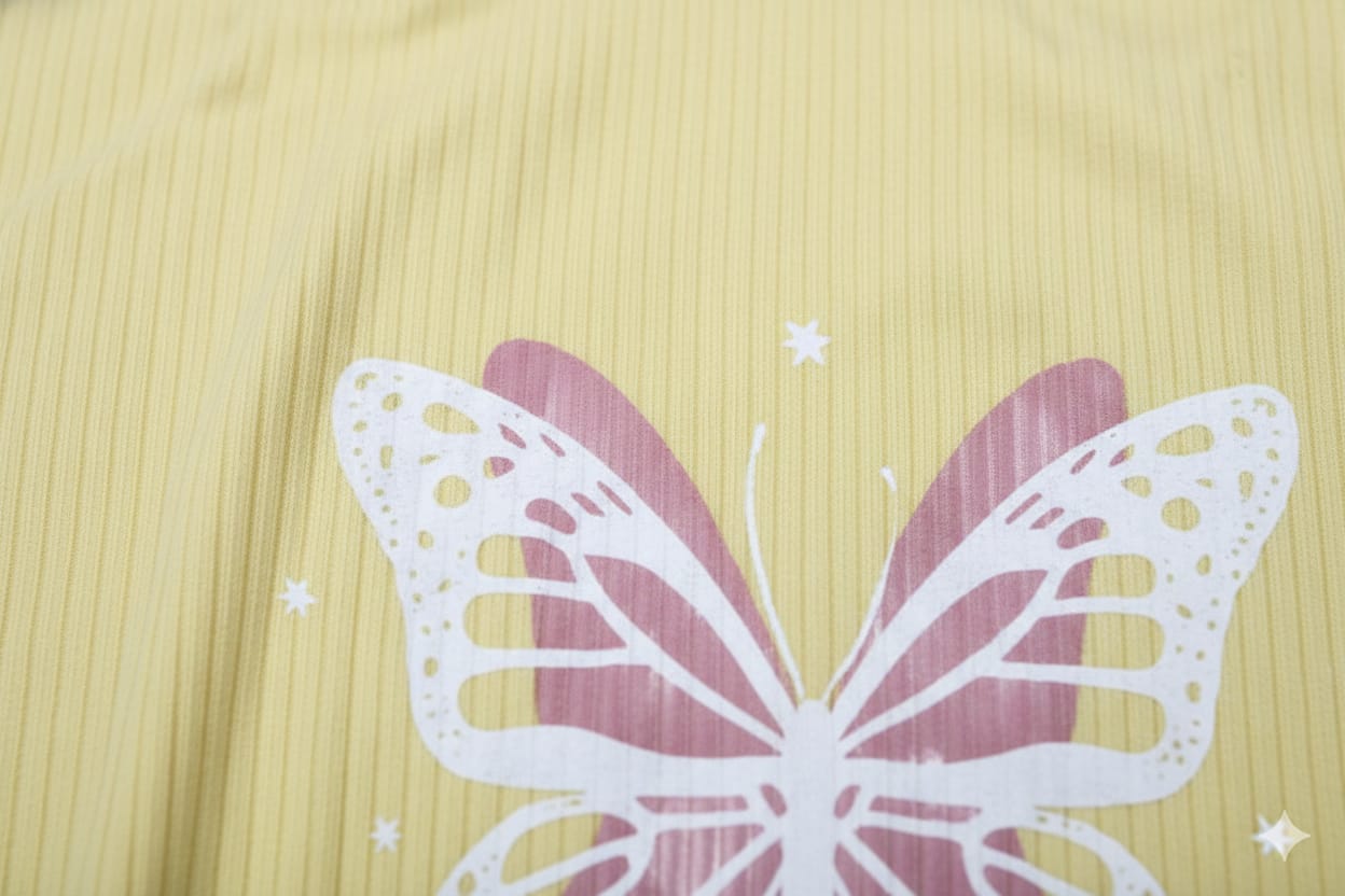 Girls Yellow Ribbed Butterfly Top – Be Yourself Premium Cotton Tie-Hem T-Shirt (2–8 Years)