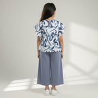 Abstract Print Flutter-Sleeve Top & Wide-Leg Trouser Set