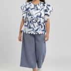 Abstract Print Flutter-Sleeve Top & Wide-Leg Trouser Set