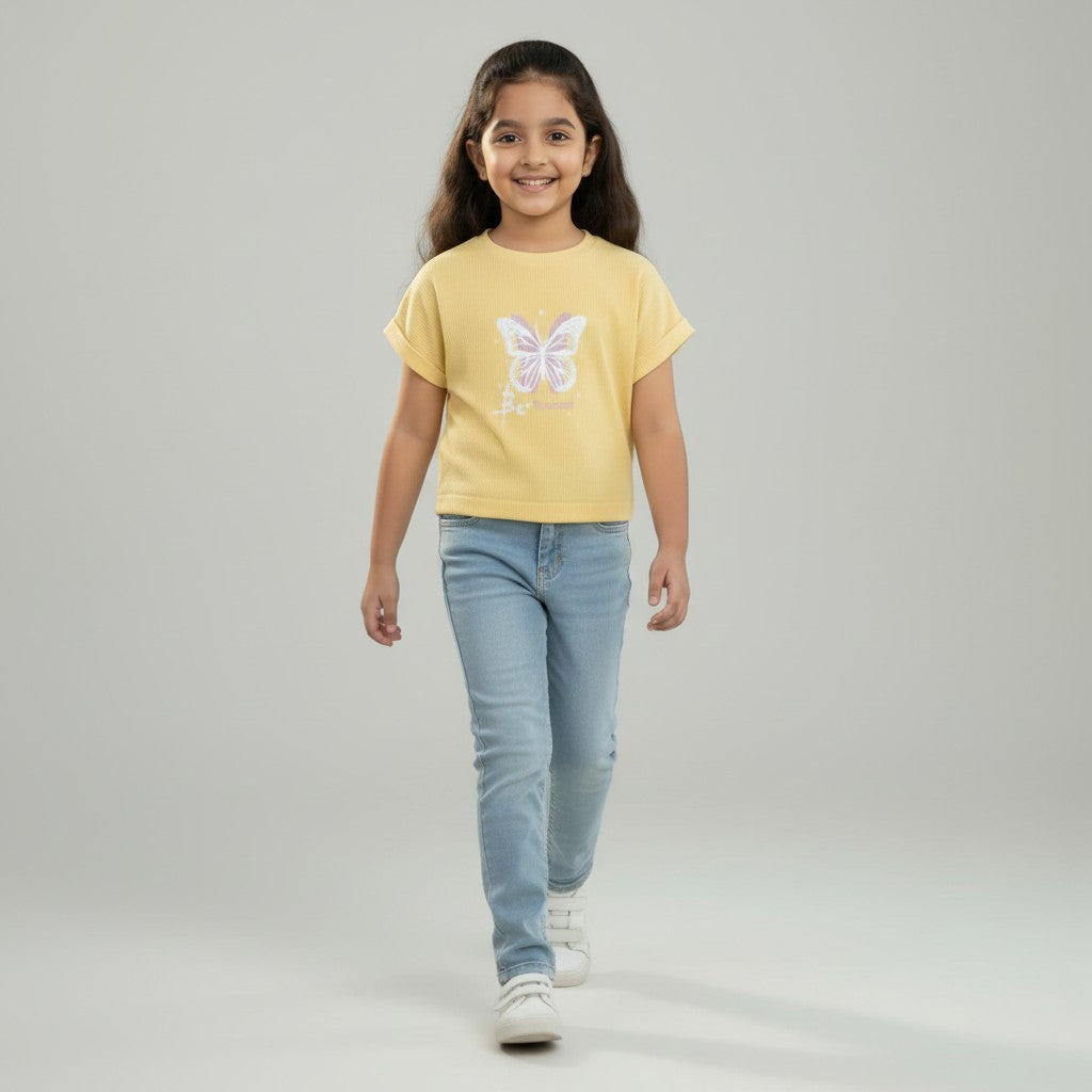 Yellow Ribbed Butterfly Top