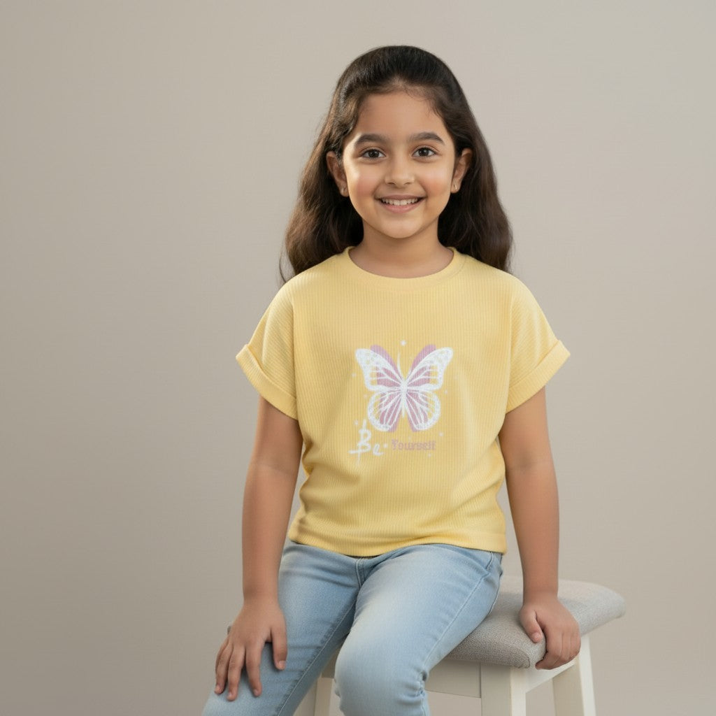 Yellow Ribbed Butterfly Top